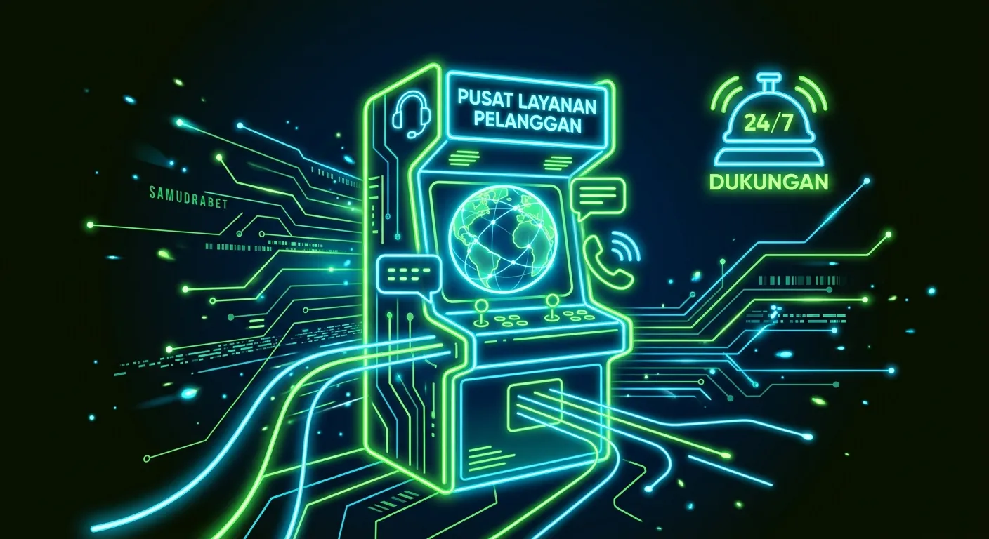 Ilustrasi pusat layanan pelanggan cs samudrabet modern neon