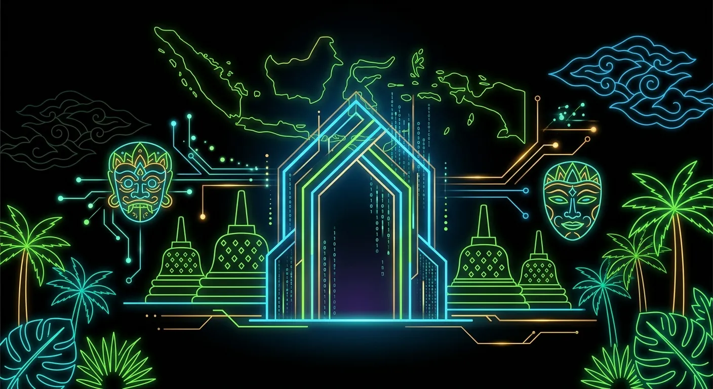 Ilustrasi identitas portal tentang samudrabet resmi berkonsep neon modern
